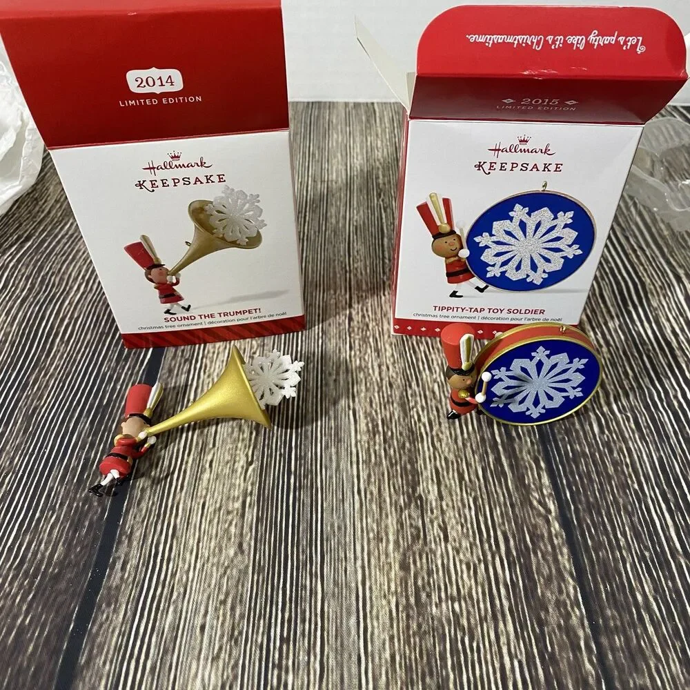 Lot of 2 Hallmark Sound the Trumpet! & Tippity-Tap Toy Soldier Holiday Ornaments